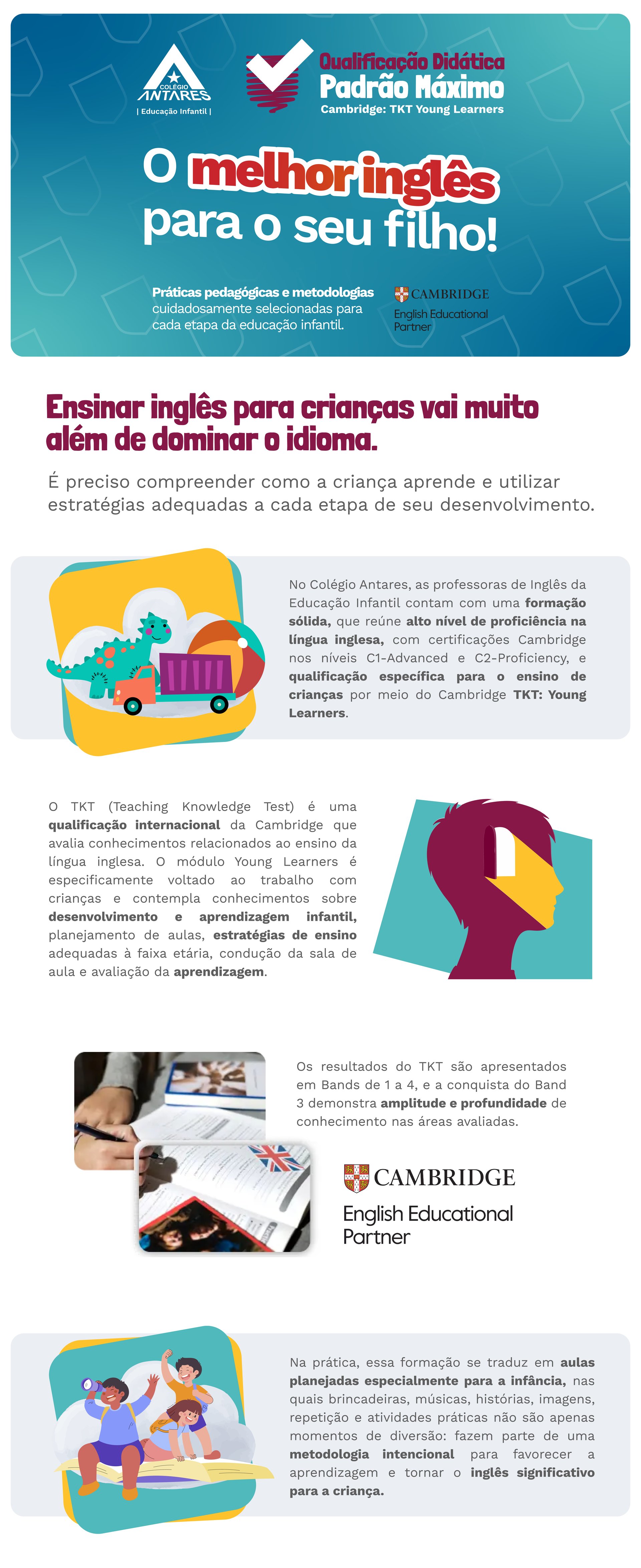 Qualificação Didática Padrão Máximo: as professoras de Inglês da Educação Infantil do Colégio Antares têm certificação Cambridge TKT: Young Learners